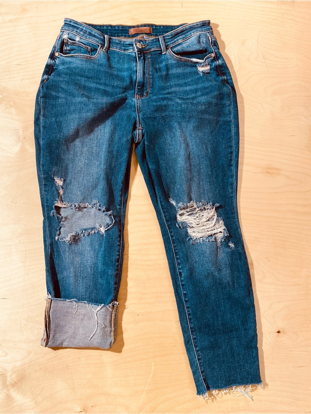 Judy Blue Distressed Dark Blue Boyfriend Jeans 14W (SY) - Picture 4 of 11